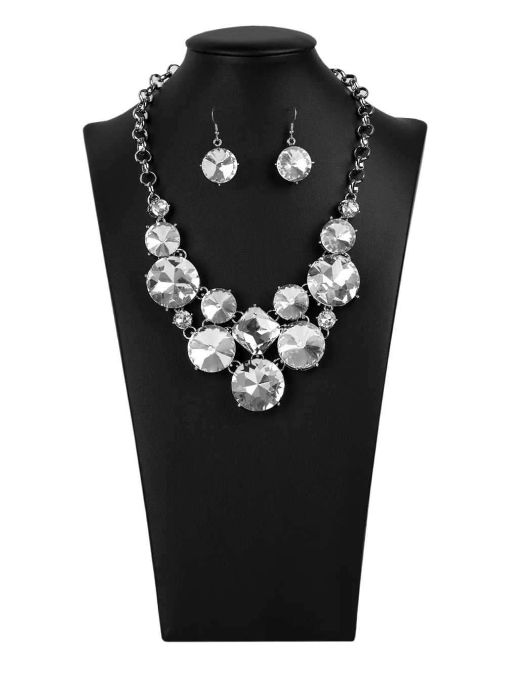 Silver Crystal Statement Necklace with Matching Earrings